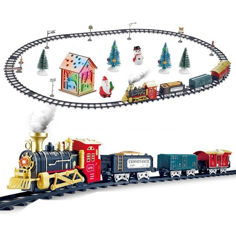 Train Jouet pour Enfants,Train Electrique avec Fumé,Jouet de Train à Vapeur, Train De Noël avec Lumières et Son,Locomotive à Vapeur