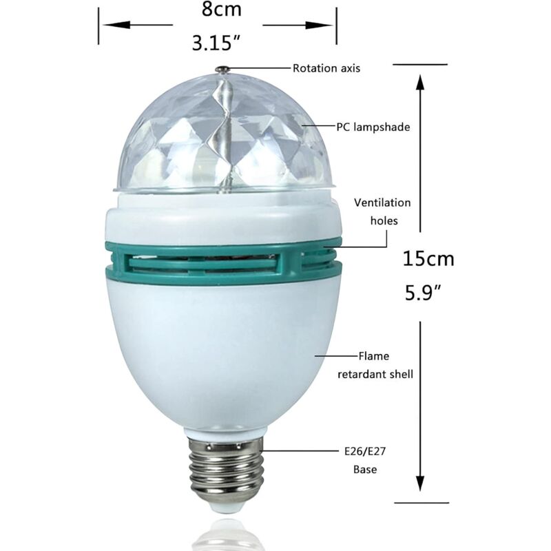 SJLERST Lampe De Fête LED,Automatic Rotating 3W Multi-Colour LED