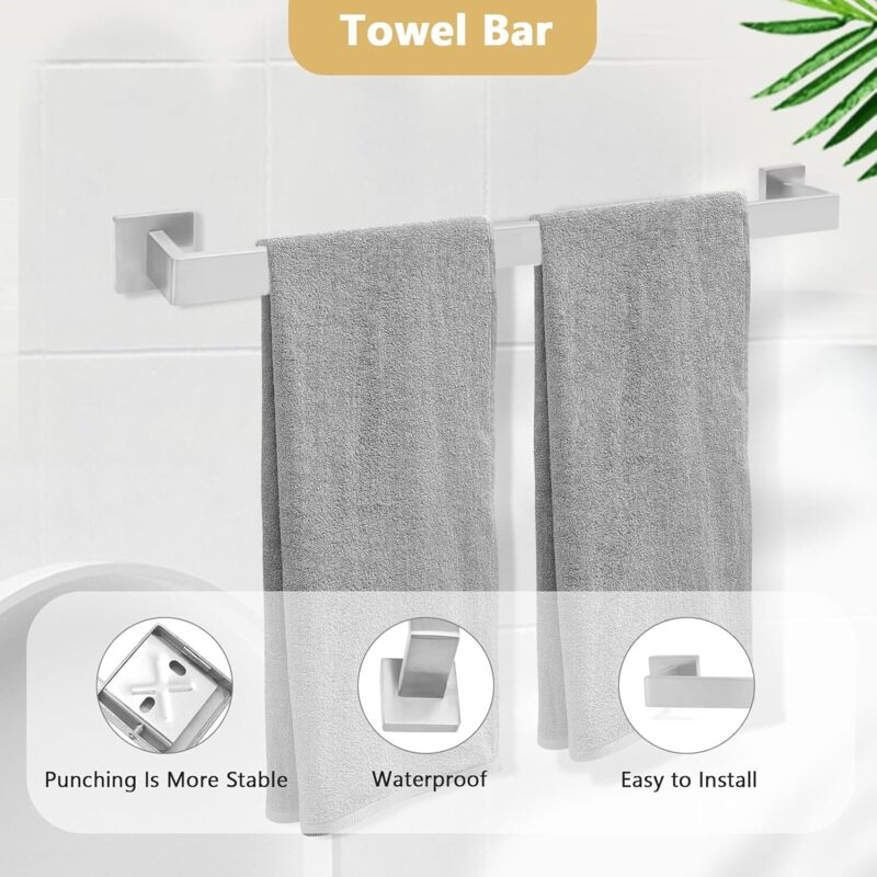 Hoomtaook Set De 5 Accessoires Salle De Bain En Métal - Porte-Serviettes, Porte-Papier Toilette Et Crochets - Gris