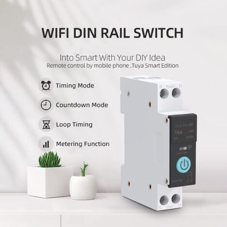 Disjoncteur sur Rail Din Commutateur WIFI Intelligent Télécommande pour  Téléphone Portable sans Fil 3 Modes de Synchronisation Fonction pour  Appareils Ménagers Convient pour la Maison(25A)
