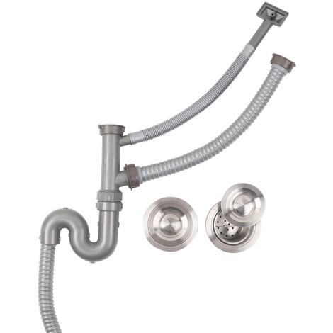Tuyau Évier Double Réservoir Raccords De Tuyau Extensible Evier De Cuisine Flexible Tuyau De Vidange Siphon S Siphon Salle De Bains Vidange Plomberie (1/5)