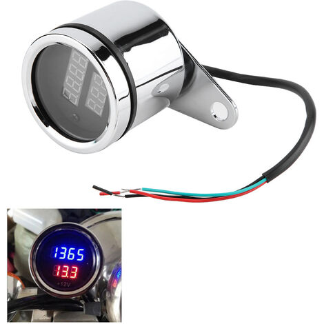 2 en 1 moto LED voltmètre numérique tachymètre jauge métal compteur kilométrique compteur de vitesse
