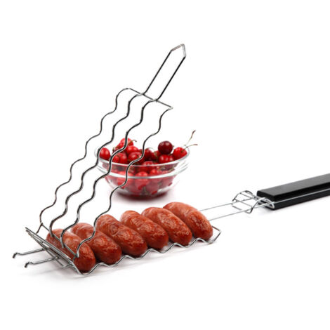 Barbecue Griller Panier, Métal Barbecue Saucisse Rack 6 Hot Dogs Métal Barbecue Saucisse Grill Grill Maille Clip De Fixation Pique-Nique Cuisine (1/5)