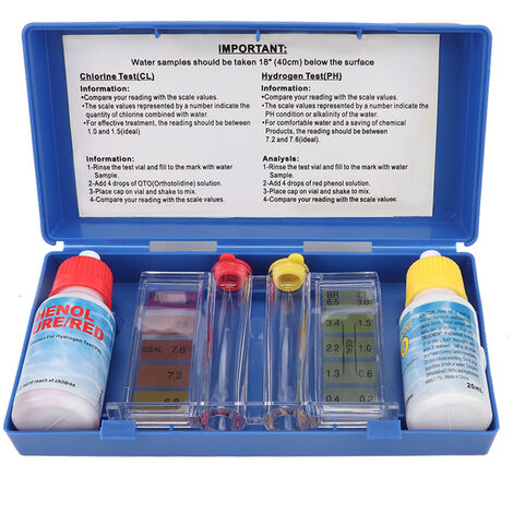 Kit de Test Chimique de l'eau de Spa de Piscine, Kit de Test de Qualité de l'eau de Chlore PH Testeur de Piscine Boîte de Test de l'eau (1/5)