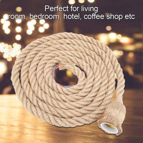 SJLERST Câble en Chanvre Vintage de 1,5M avec Base E27 pour Lumière, Suspension Rétro pour Plafond de Lampe (1 Tête)