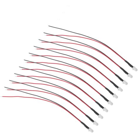 Diodes Lumineuses, Diodes Lumineuses Bricolage Pré-câblées 5-12V 5mm Largement Applicables pour l'ingénierie électronique Angle de Lumière de 120 Degrés (Lumière blanche)