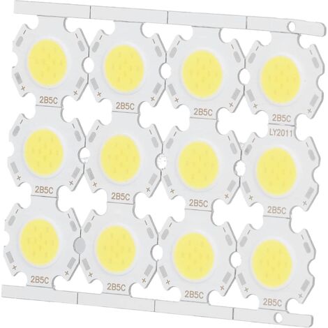 Puces LED 12 Pièces, Composant émetteur de Lumière COB 5W 15-17V pour Projecteurs de Bricolage Downlight Plafonnier(White Light)
