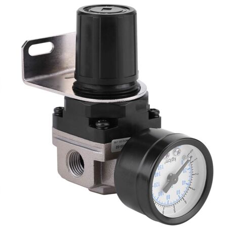 Rubberskin Régulateur de pression d'air, AR2000 G1 / 4 Compresseur à Commande Pneumatique avec Manomètre, 1/4" Soupape Jauge Réglable de Pression d'Air en Alliage d'aluminium avec Support (1/5)