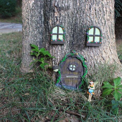 Porte d'arbre de Fée Miniature, Mini Porte de Fée avec Statues de Jardin en Résine Brillante Sculpture Mystique pour la Décoration D'arbres de Pelouse de Cour de Jardin (1/5)