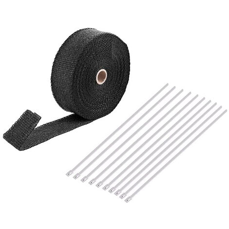2000℉ Black Car Exhaust Pipe Heat Insulation Wrap 50mm x 15m with 10 Stainless Steel Cable Ties (1/5)