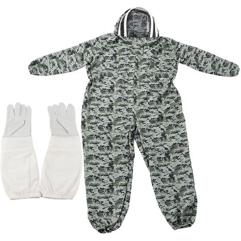 Double fermeture éclair une pièce costume d'abeille apiculture vêtements de protection avec gants pour apiculteur (1 paire de gants XXL costume d'abeille XXL) (1/5)