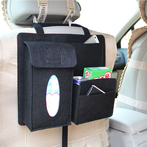 Sac suspendu pour siège arrière de voiture, organisateur de rangement multifonction, attaches à crochets et boucles, grande capacité noir