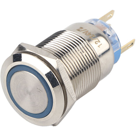 19mm 12-24V étanche en acier inoxydable autobloquant verrouillage bouton poussoir interrupteur bleu LED (1/5)