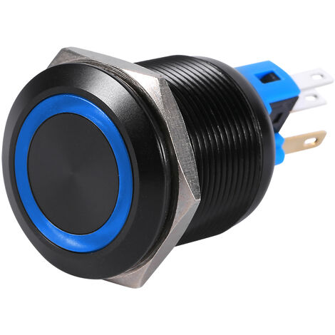 22mm 12V-24V tanche Autobloquant Verrouillage Bouton Poussoir Bleu LED (1/5)