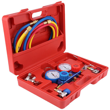 Manometre R134a Ensemble de manomètre R134a pour climatiseur A/C avec outil de tuyau de ...