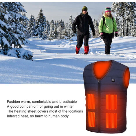 Gilet chauffant électrique hiver USB Homme Femme pour Pêche Moto Chasse Ski  Camping,Mode De Chargement USB, Lavable
