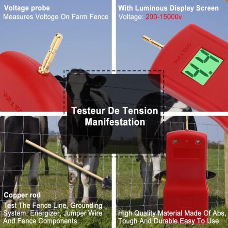 Testeur Tension Clôture Électrique 10000V - Voltmètre Portable Avec 6 LEDs