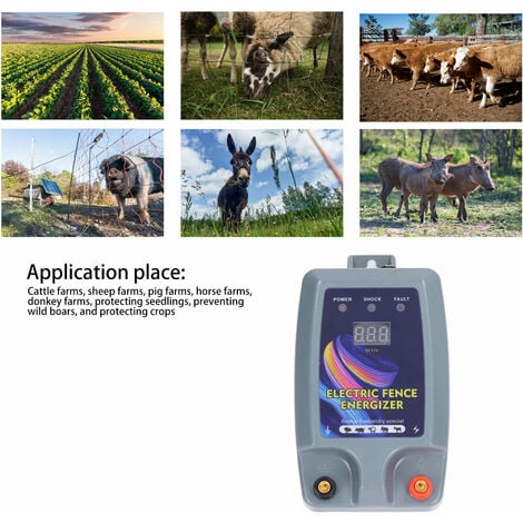 SJLERST Kit de clôture électrique, 5km Clôture électrique pour bétail, animaux, électrificateur de clôture, haute puissance, 3 modes d'alimentation pour élevage de volailles
