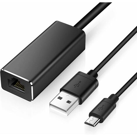 Rubberskin Adaptateur Réseau Micro USB vers RJ45 Ethernet,Adaptateur LAN USB vers 10/100 Mbps Ethernet pour Chromecast et Fire TV Stick (3e génération) avec USB 2.0 Câble d'alimentation