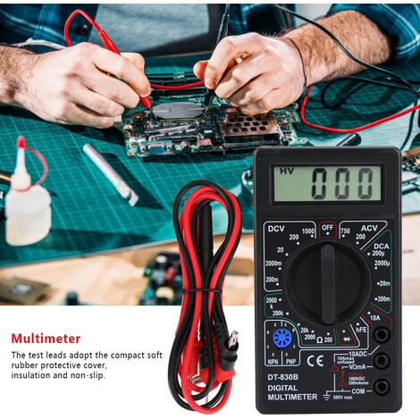 SJLERST Multimètre Numérique, Multimètre numérique LCD Portable  multifonctionnel DT-830B, ampèremètre Volt Ohm testeur voltmètre ohmmètre