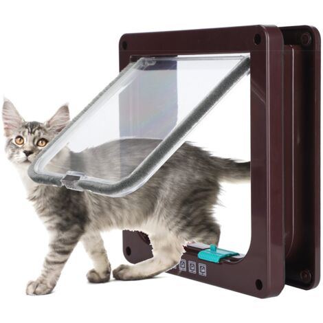 SJLERST Chatière pour Chat avec magnétique à 4 Voies, Porte pour Animaux de Compagnie pour Chats et Petits Chiens, Porte pour Chat avec Tunnel,brun,S (1/5)