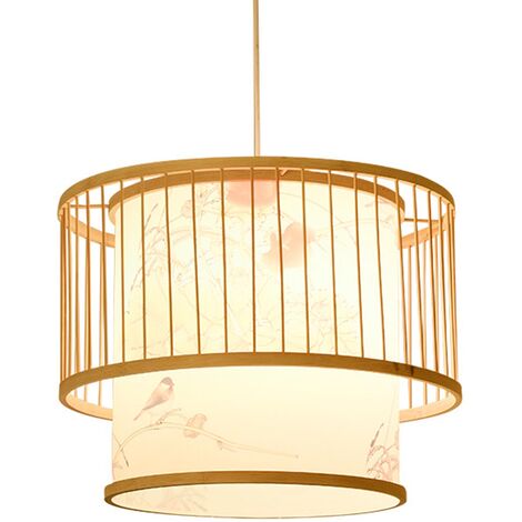 SJLERST Suspension Rotin Lustre Rétro Lampe Suspendue En Rotin Naturel Tissé À La Main, pour Salon Chambre Salle Manger Cuisine Café (1/5)