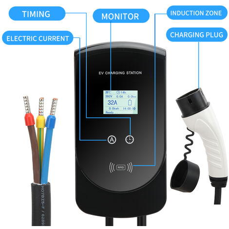 SJLERST 7 KW Chargeur EV Type 2 Chargeur de Voiture électrique 32A 220‑250V  5m Câble de Charge pour Voiture électrique Standard IEC 62196-2 Type