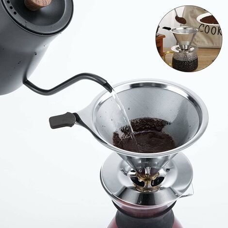 Filtre à Café Permanent En Inox - Réutilisable, Tamis Double Couche 300 Mailles, Avec Brosse Et Cuillère