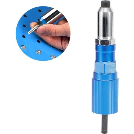 SJLERST Adaptateur Riveteuse Kit d'adaptateur de Pistolet à Riveter pour Perceuse électrique sans Fil, Pistolet à Riveter électrique Rivetage Outil Bleu