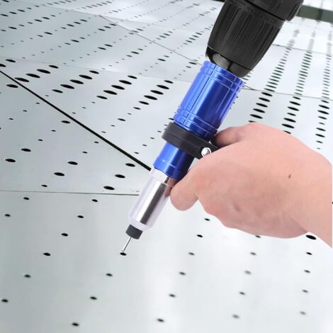 SJLERST Adaptateur Riveteuse Kit d'adaptateur de Pistolet à Riveter pour Perceuse électrique sans Fil, Pistolet à Riveter électrique Rivetage Outil Bleu