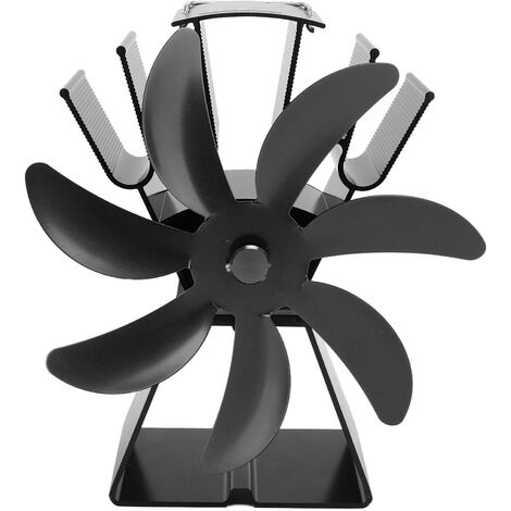 SJLERST Ventilateur de poêle à chaleur à 7 pales, fonctionnement silencieux, ventilateur de cheminée en alliage d'aluminium, ventilateur de poêle à bois, Base trapézodale verticale noir (1/5)
