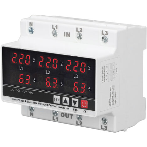 Protecteur de sous-tension Rail DIN Protecteur de surintensité réglable AC120V-300V 63A 3 phases 3 fils 4 fils (1/5)