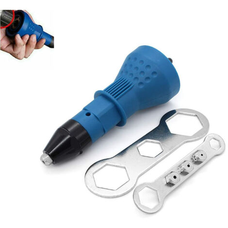 SJLERST Pince à riveter électrique pour perceuse sans fil électrique riveteuse riveteuse adaptateur pistolet à riveter sans fil kit d'outils de rivetage adaptateur de perceuse accessoire,blue (1/5)