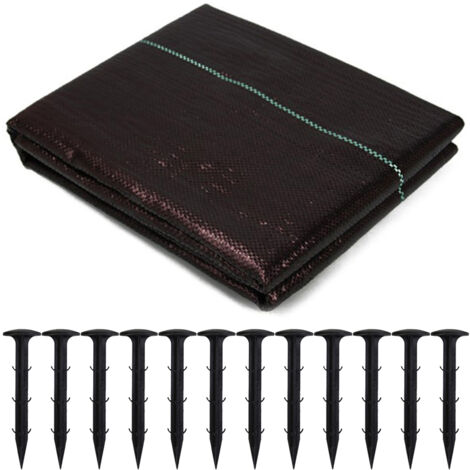 SJLERST Tissu de contrôle des mauvaises herbes tissé 13m + 12pcs piquets de sol en plastique 11cm (1/5)