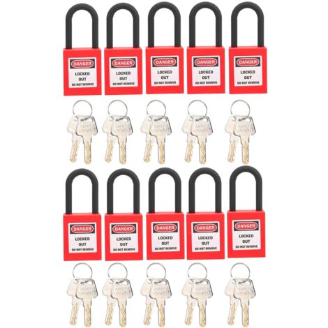 SJLERST 10 Ensembles 38mm Lockout Lock Antipoussière Nylon Ingénierie Industrielle Isolation Sécurité Outil pour Usines Rouge (1/5)