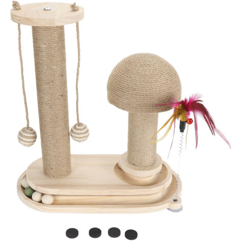 SJLERST Poteau à gratter pour chat avec 2 couches de piste de balle interactif, grattoir pour chaton haut avec baguette de taquineri (1/5)