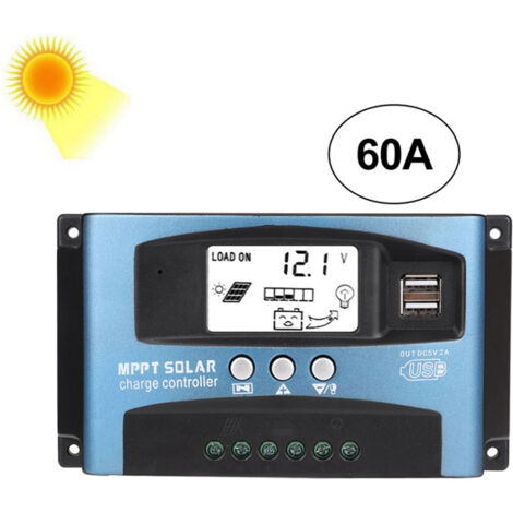 SJLERST Contrôleur de Charge Solaire MPPT 60A, Régulateur de Batterie Intelligent de Contrôleur de Regulateur Panneau Solaire USB 12V 24V avec écran LCD