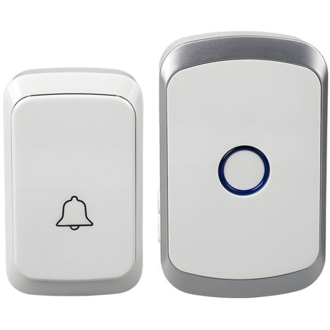 SJLERST Carillon sans fil,Kit de sonnette sans fil alimenté par batterie, sonnette de porte argentée avec 1 émetteur et 1 récepteur pour la maison (1/5)