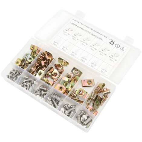 SJLERST Kit de clips d'écrou en U, 4 tailles M4 M5 M6 M8, assortiment de vis de clips de voiture galvanisées colorées pour voiture et moto, 115 pièces (1/5)