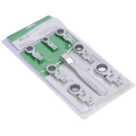 SJLERST Jeu de clés à cliquet，Clé à cliquet à tête flexible à 180 °, Kit d'outils en acier au Chrome Vanadium pour l'entretien 8 pièces (1/5)
