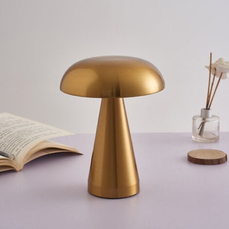 SJLERST Lampe de table champignon style industriel minimaliste moderne 3 couleurs réglable rechargeable lampe de bureau innovante à commande tactile or