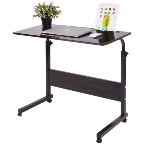 SJLERST Bureau Informatique Table Bureau d'étude pour ordinateur portable, côté lit réglable, Table amovible pour téléphone portable (noyer foncé) (1/5)