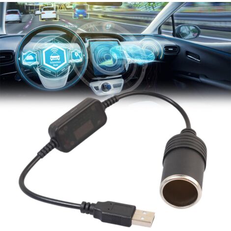 SJLERST Câble adaptateur d'alimentation USB noir vers allume-cigare, base femelle 5V à 12V, noir (1/5)