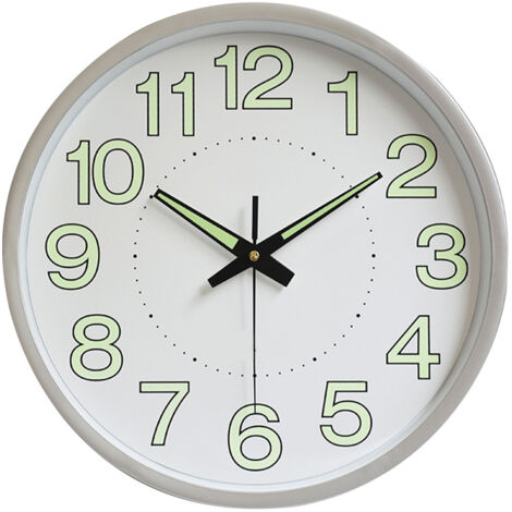 SJLERST Horloge murale lumineuse de 12 pouces, Quartz rond minimaliste pour chambre à coucher, décoration de salon, argent (1/5)