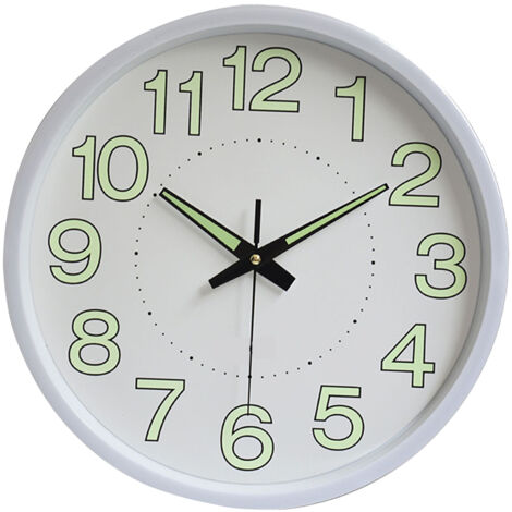 SJLERST Horloge murale lumineuse de 12 pouces, Quartz rond minimaliste pour chambre à coucher, décoration de salon, blanc (1/5)