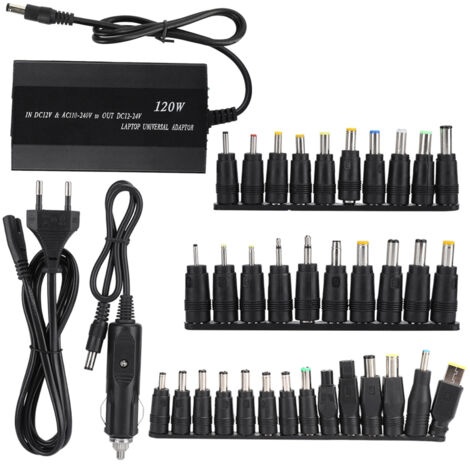 SJLERST Adaptateur secteur universel pour ordinateur portable 90 W à usage domestique/voiture avec 34 connecteurs CC (110-240 V) (prise UE) (1/5)