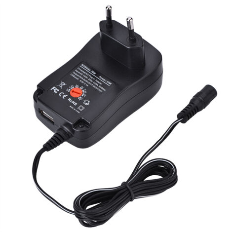 SJLERST Adaptateur d'alimentation universel AC/DC, 5V, 2,1a, Port USB, 6 embouts, 30W, 3V/4.5V/5V/6V/7.5V/9V/12V
