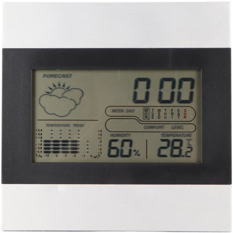 SJLERST Horloge météo numérique, affichage de la température et de l'humidité, coque en aluminium, alarme pour usage de bureau, suspension murale (1/5)