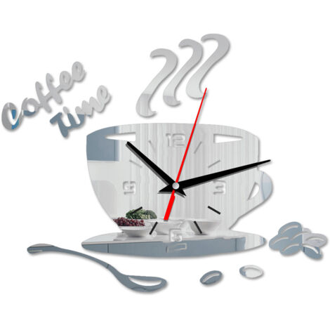 SJLERST Bricolage acrylique horloge murale moderne muet café temps tasse forme autocollant chiffre creux (1/5)