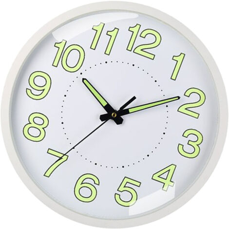 SJLERST Horloge à Quartz silencieuse en plastique, murale, lumineuse, silencieuse, pour salon, chambre à coucher, cadre blanc, 12 pouces, 30cm (1/5)